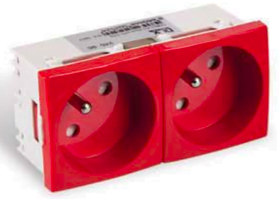 PRIZA SCHUKO CU PIN (UPS) DUBLA 90x45mm (4 module / BUILT IN BABY / ROSU)