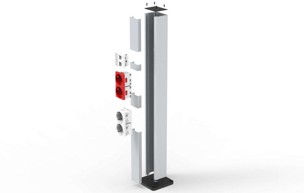Coloana de aluminiu de podea, permite montarea de module pe 1 singura parte, capacitate 16 module, culoare Aluminiu - NEECHIPATA