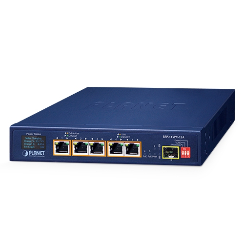 5-Port 802.3at PoE+ Solar PoE Switch with 1-Port 1000X SFP and LCD Display BSP-115PV-15A