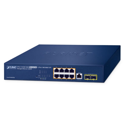 IPv6/IPv4, 8-Port 10/100/1000T 802.3bt 95W PoE + 2-Port 100/1000X SFP Managed Switch GS-4210-8UP2S