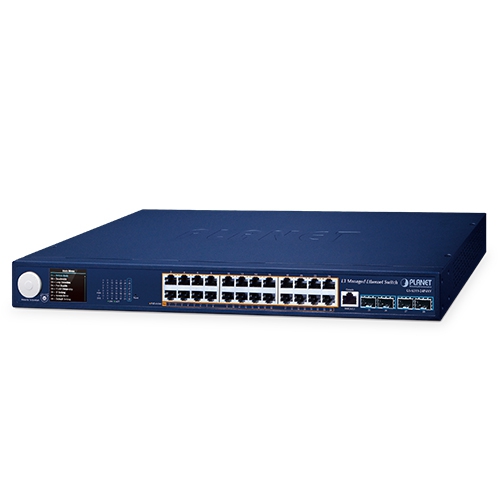 Layer 3 24-Port 10/100/1000T 802.3at PoE + 4-Port 10G SFP+ Managed Ethernet Switch with Smart LCD Screen GS-6311-24P4XV