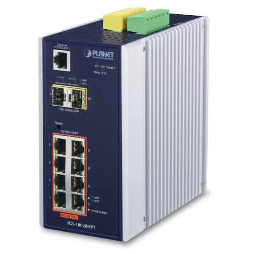 IP30 Industrial L2+/L4 8-Port 1000T 802.3at PoE + 2-Port 1G/2.5G SFP Full Managed Switch IGS-10020HPT-U