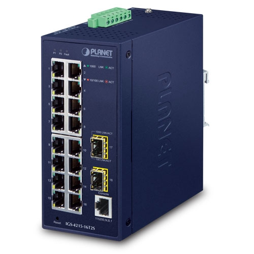 IP30 Industrial L2/L4 16-Port 10/100/1000T + 2-Port 100/1000X SFP Managed Switch IGS-4215-16T2S-U