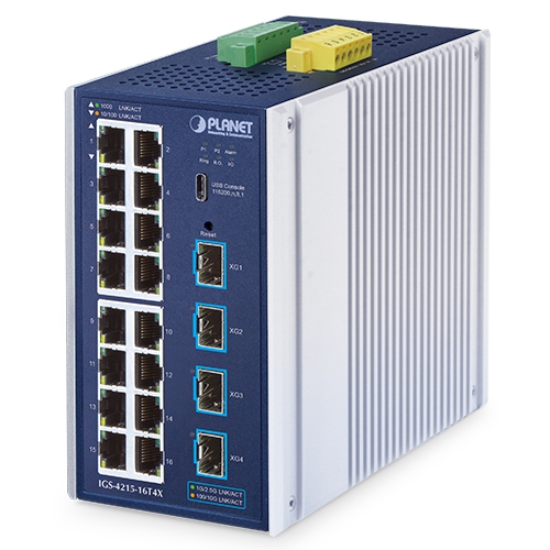 IP30 Industrial L2/L4 16-Port 10/100/1000T + 4-Port 10G SFP+ Managed Switch IGS-4215-16T4X
