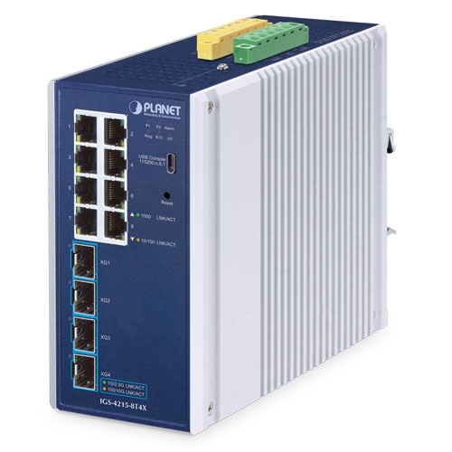 IP30 Industrial L2/L4 8-Port 10/100/1000T + 4-Port 10G SFP+ Managed Switch IGS-4215-8T4X