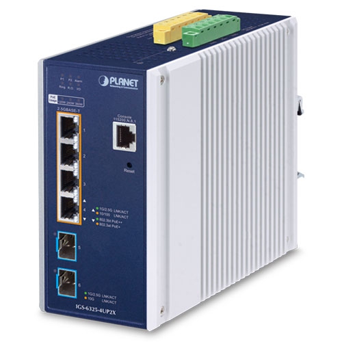 IP30 DIN-rail Industrial L3 4-Port 2.5GBASE-T 802.3bt PoE + 2-Port 10G SFP+ Full Managed Switch IGS-6325-4UP2X
