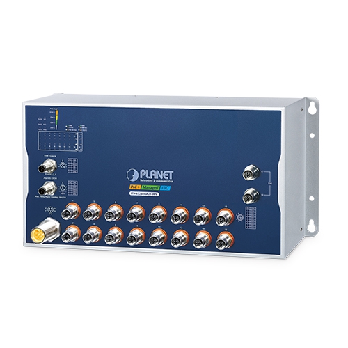 Industrial L3 16-Port 10/100/1000T 802.3at PoE M12 + 2-Port 10GBASE-T M12 Managed Ethernet Switch with Wide Voltage Input (-40~70 degrees C, dual redundant power input on 24~110VDC, DIDO, ERPS Ring, 1588 PTP TC, Modbus TCP, ONVIF, Cybersecurity features, Hardware Layer 3 RIPv1/v2, OSPFv2/v3 routing, CloudViewerPro app, NMSViewerPro app and NMS MQTT)