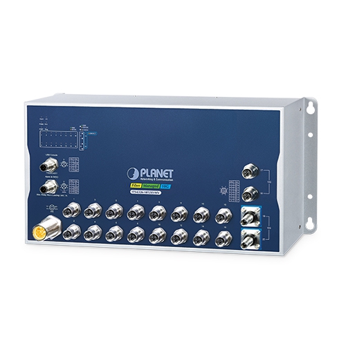 Industrial L3 16-Port 10/100/1000T M12 Managed Ethernet Switch with Wide Voltage Input (-40~70 degrees C, dual redundant power input on 24~110VDC, DIDO, ERPS Ring, 1588 PTP TC, Modbus TCP, Cybersecurity features, Hardware Layer 3 RIPv1/v2, OSPFv2/v3 routing, CloudViewerPro app, NMSViewerPro app and NMS MQTT)