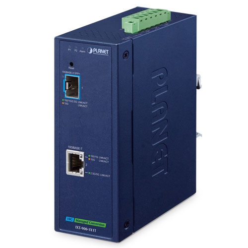 IP40 Industrial 1-Port 10G/1GBASE-X SFP+ + 1-Port 10G/5G/2.5G/1G/100BASE-T Managed Media Converter IXT-900-1X1T