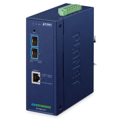 IP40 Industrial 2-Port 10G/1GBASE-X SFP+ + 1-Port 10G/5G/2.5G/1G/100BASE-T Managed Media Converter IXT-900-2X1T