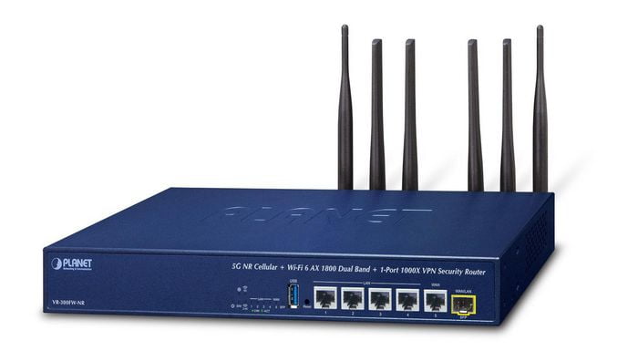 Planet 5G NR Cellular + Wi-Fi 6 AX1800 Dual Band + 1-Port 1000X SFP VPN Security Router