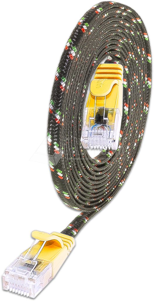 SLIM CAT6 Patchcords FLAT design with Nylon sheath- UTP - yellow