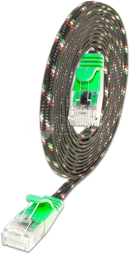 SLIM CAT6 Patchcords FLAT design with Nylon sheath- UTP - green