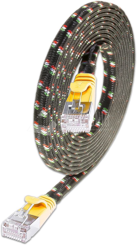 SLIM CAT6 Patchcords FLAT design with Nylon sheath- F/FTP - yellow