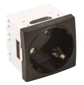 PRIZA SCHUKO CU PIN (UPS) 45x45mm (2 module / BUILT IN BABY / NEGRU)