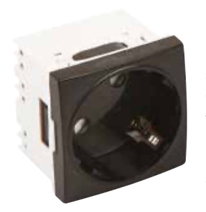 PRIZA SCHUKO CU PIN (UPS) 45x45mm (2 module / BUILT IN BABY / NEGRU)