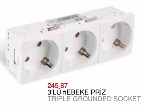 PRIZA SCHUKO CU IMPAMANTARE TRIPLA 135x45mm (4 module / BUILT IN BABY / ALBA)