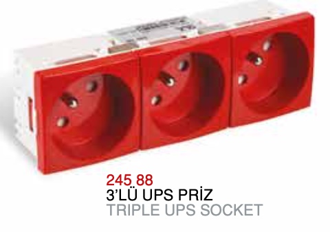 PRIZA SCHUKO CU PIN (UPS) TRIPLA 135x45mm (4 module / BUILT IN BABY / ROSU)