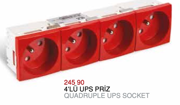 PRIZA SCHUKO CU PIN (UPS) CVADRUPLA 180x45mm (4 module / BUILT IN BABY / ROSU)