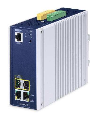 IP30 DIN-rail Industrial 2-Port 10/100/1000T + 2-Port 1G/2.5G SFP Managed TSN Media Converter TSN-900-2T2S