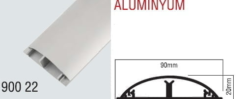CANAL DE CABLU 90x20 din ALUMINIU CU CAPAC SEMIROTUND