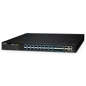 16-Port XGS-PON OLT with 8-Port 10G SFP+ + 2-Port 100G QSFP28 with optional Redundant Power (ITU-T G.984/G.987/G.9807/G.988, 1:256 for XGS-PON/1:128 for GPON splitting ratio, L3 Static Routing, Standard 100~240VAC single Power Supply, dual-AC or AC+DC supported)