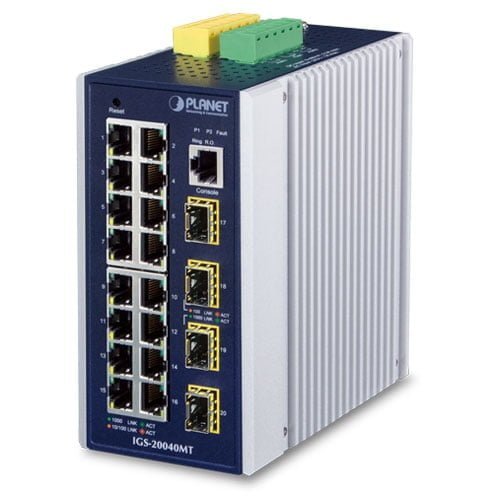 Industrial L2+ 16-Port 10/100/1000T + 4-Port 100/1000X SFP Managed Switch IGS-20040MT