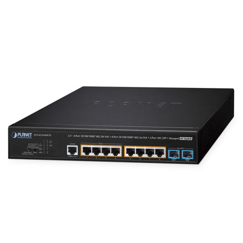 L2+ 4-Port 10/100/1000T 802.3bt 95WPoE + 4-Port 10/100/1000T 802.3at PoE + 2-Port 10G SFP+ Managed AV Switch