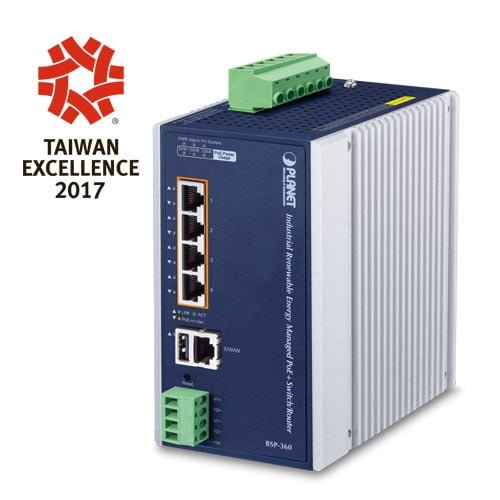 Industrial Renewable Power 5-Port Gigabit Managed Switch/Router with 4-Port 802.3at PoE+ BSP-360