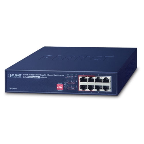8-Port 10/100/1000Mbps Gigabit Ethernet Switch with 4-Port 802.3at PoE+ Injector Function GSD-804P