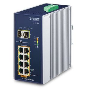 Industrial 8-Port 10/100/1000T 802.3at PoE + 2-Port 100/1000X SFP Ethernet Switch w/ 12V Booster (-40~75 degrees C) IGS-1020PTF-12V