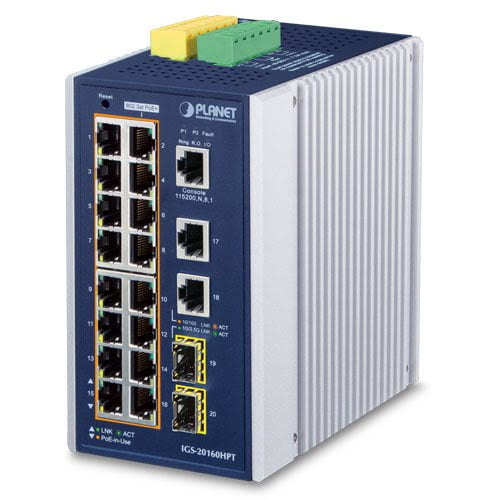 Industrial L3 16-Port 10/100/1000T 802.3at PoE + 2-Port 10/100/1000T + 2-Port 1G/2.5G SFP Managed Ethernet Switch IGS-20160HPT