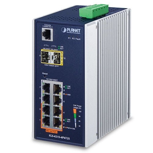 Industrial 4-Port 10/100/1000T 802.3at PoE + 4-Port 10/100/1000T + 2-Port 100/1000X SFP Managed Switch IGS-4215-4P4T2S