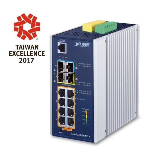 Industrial L3 8-Port 10/100/1000T 802.3at PoE + 2-Port 1G/2.5G SFP + 2-Port 10G SFP+ Managed Ethernet Switch IGS-5225-8P2S2X