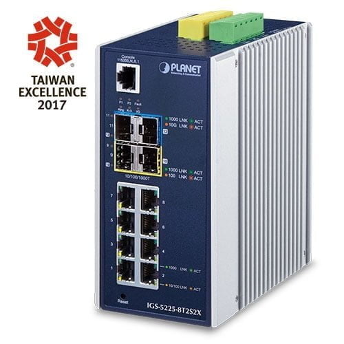 Industrial L3 8-Port 10/100/1000T + 2-Port 1G/2.5G SFP + 2-Port 10G SFP+ Managed Ethernet Switch IGS-5225-8T2S2X