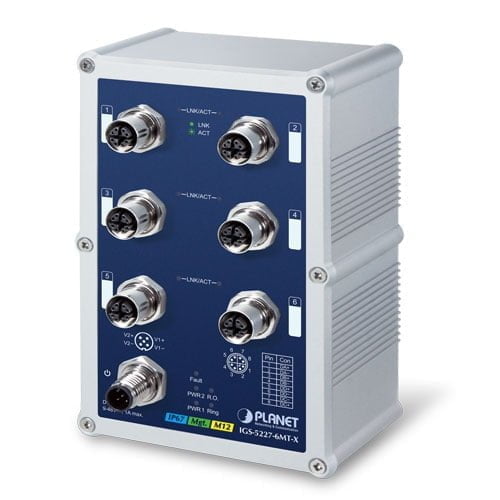 Industrial IP67-rated 6-Port 10/100/1000T M12 Managed Ethernet Switch (-40~75 degrees C, X-coded M12) IGS-5227-6MT-X