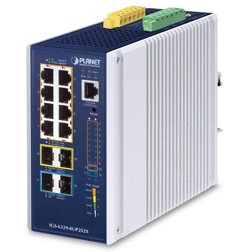 Industrial L3 8-Port 10/100/1000T 802.3bt PoE + 2-Port 1G/2.5G SFP + 2-Port 10G SFP+ Managed Ethernet Switch IGS-6329-8UP2S2X