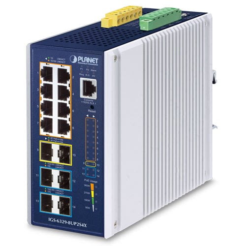 Industrial L3 8-Port 10/100/1000T 802.3bt PoE + 2-Port 1G/2.5G SFP + 4-Port 10G SFP+ Managed Ethernet Switch IGS-6329-8UP2S4X