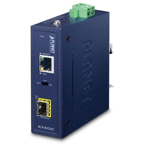 Industrial Compact 100/1000BASE-X to 10/100/1000BASE-T Media Converter IGT-815AT