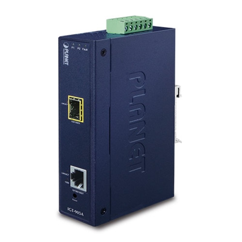 IGT-905A Industrial Manageable 10/100/1000Base-T to 100/1000FX (SFP) Gigabit Media Converter