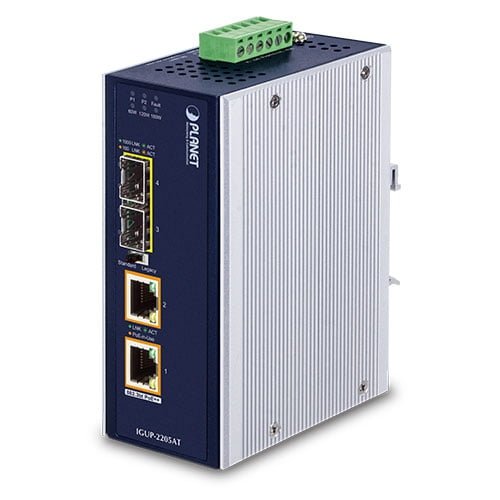 Industrial 2-Port 100/1000X SFP to 2-Port 10/100/1000T 802.3bt PoE++ Media Converter IGUP-2205AT