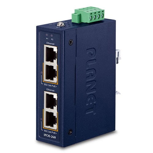 Industrial 2-port 10/100/1000T 802.3at PoE+ Injector Hub IPOE-260