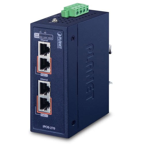 Industrial 2-port Multi-Gigabit 802.3bt PoE++ Injector Hub IPOE-270-12V