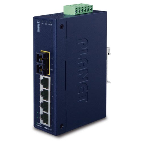4-Port 10/100Base-TX + 1-Port 100Base-FX Industrial Ethernet Switch with Wide Operating Temperature (-40~75 degrees C) ISW-511T