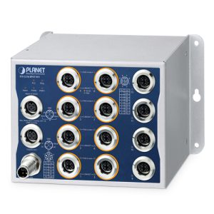 IP50 Industrial L2+ 8-Port 10/100/1000T 802.3at PoE M12 + 4-Port 10/100/1000T M12 Managed Ethernet Switch with Wide Voltage Input