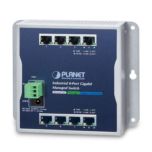 Industrial 8-Port 10/100/1000T Wall-mount Managed Switch (-40~75 degrees C) WGS-4215-8T