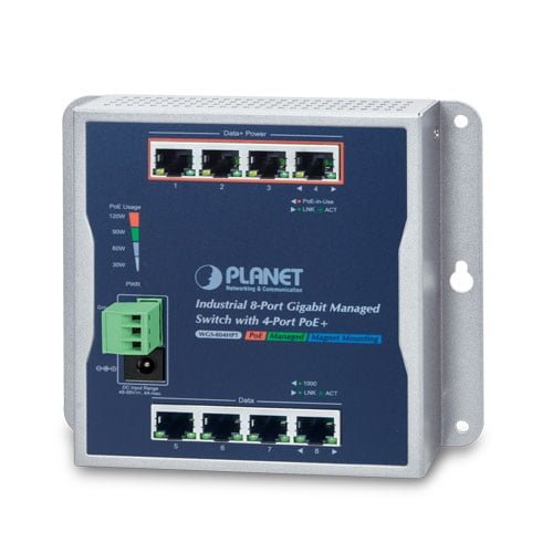 Industrial 8-Port 10/100/1000T Wall-mount Managed Switch with 4-Port PoE+ (-40~75 degrees C) WGS-804HPT