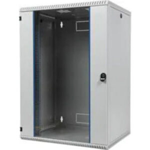 BKT wall hanging cabinet single chamber "TOP" 12U, 600/400/600 (W/D/H mm), RAL 7035 (welded frame-capacity 50 kg) metal/glass door