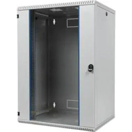 BKT wall hanging cabinet single chamber "TOP" 12U, 600/400/600 (W/D/H mm), RAL 7035 (welded frame-capacity 50 kg) metal/glass door