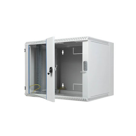 BKT wall hanging cabinet double section "TOP"  12U, 600/500/600 (W/D/H mm), RAL 7035 (welded frame-capacity 50 kg) metal/glass door